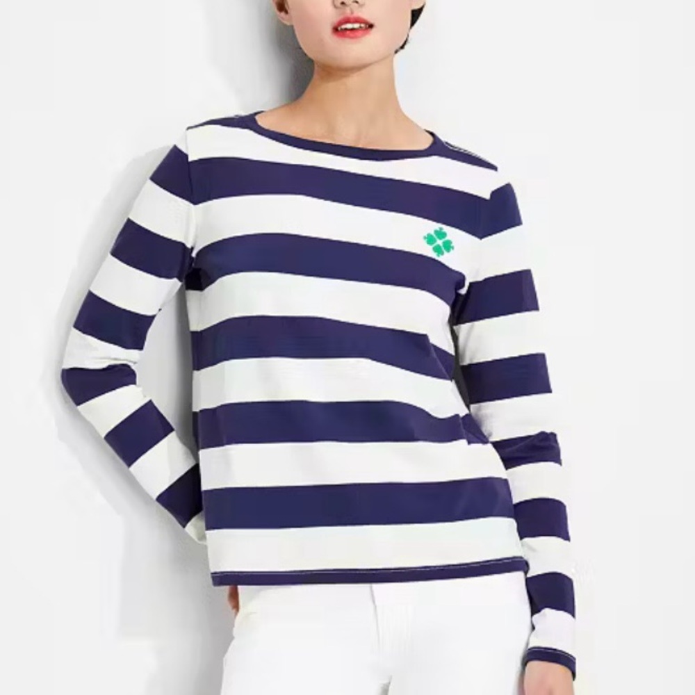 Kate Spade Navy Rugby Stripe Long Sleeve Tee Shirt Size Small